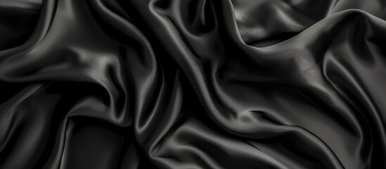 Luxury black silky fabric texture detailed background. Generated AI image