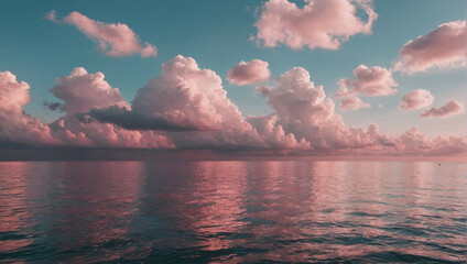 Cute, pink, ocean, clouds, aesthetic. generative AI