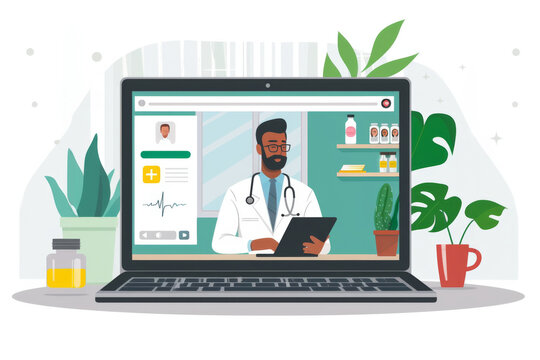 A professional doctor appointment set up on a laptop screen, situated on a desk with medical accessories. online medical Consultation Service concept.