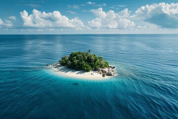 An overhead view of a deserted island in the ocean generated AI
