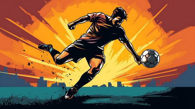 A vector image of a soccer player scoring a goal.