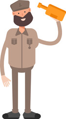 General or Soldier Character Drinking Beer
