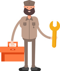 General or Soldier Character Holding Toolbox and Wrench
