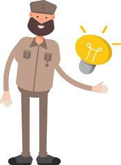 General or Soldier Character and Light Bulb

