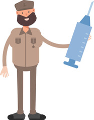General or Soldier Character Holding Medical Syringe Illustration
