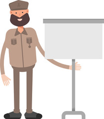 General or Soldier Character Presenting Whiteboard
