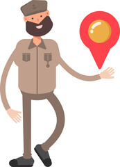 General or Soldier Character Holding Map Pin
