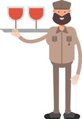 General or Soldier Character Serving Wine Illustration
