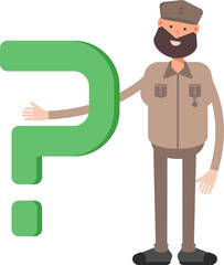 General or Soldier Character and Question Mark
