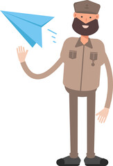General or Soldier Character Holding Paper Plane
