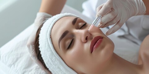 Obraz na płótnie Canvas Caring for the skin. Cosmetic treatment on a woman's face. Spa beauty treatments. Facial care