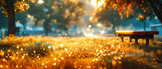 Golden Disco Party: Abstract Background with Shiny Bokeh and Festive Lights
