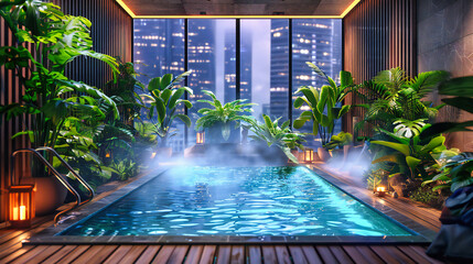 Rooftop Infinity Pool: Urban Luxury with a Cityscape View in Kuala Lumpur - obrazy, fototapety, plakaty