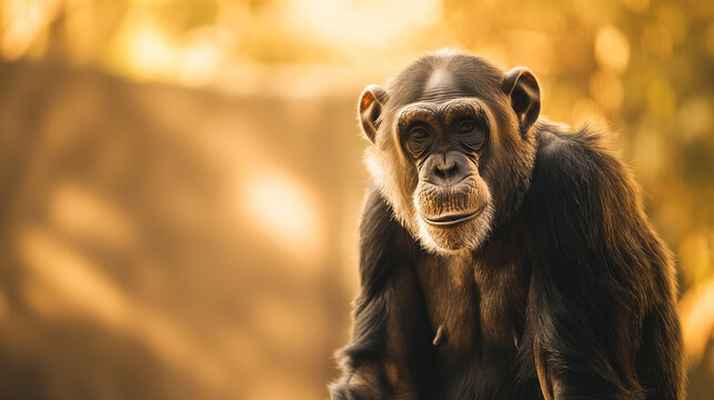 Chimpanzé com iluminação cinematográfica bege - Papel de parede