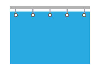 Cortina de ducha azul con barra gris met&aacute;lica. 