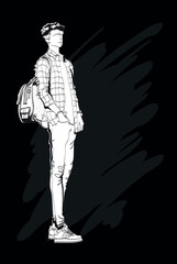 Fashion man set. Sketch of a fashion man in a jacket on a white background. Autumn man. Street style - 749932951