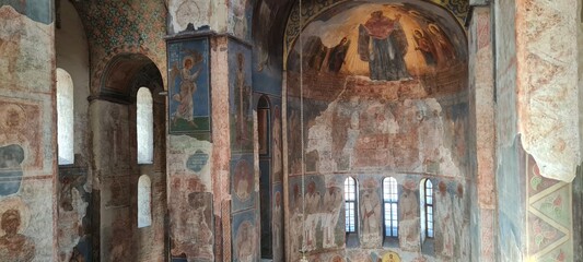 Ukrainian famous church of XII century. Cyril medieval church - today a museum. Scenic light in the...