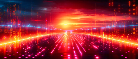 Obraz premium Neon Night Road: Abstract Blue Light Effect in a Dark and Dramatic Setting