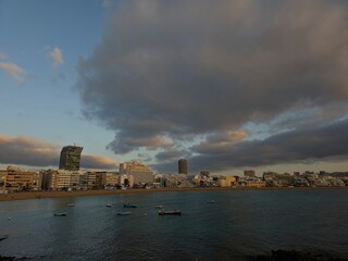 Las Canteras beach and the city skyline of Las Palmas de Gran Canaria, Spain