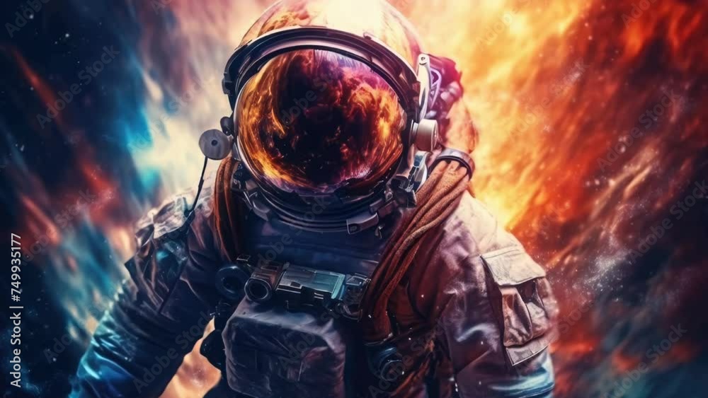 Aufkleber astronaut in space suit with galaxy background, suitable for science and technology concepts.