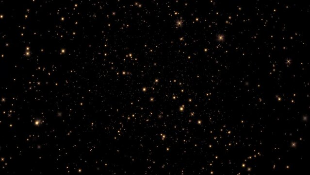 Beautiful loop moving  glowing gold stars particles animation on black abstract background. Gold stars particle on black background motion titles cinematic background loop. 
