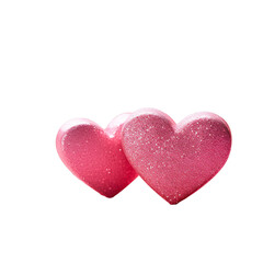 Two Hearts On Pink Glitter, Isolated on transparent PNG background, Generative ai