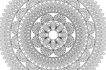 Fototapeta premium Mandala Coloring page for kids and adults Page for relaxation and meditation. Circular pattern. Decorative ornament ethnic oriental style. line art drawing coloring page. Vector 