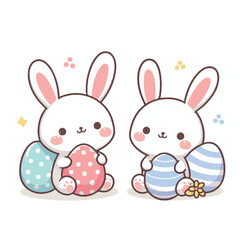 Little Rabbit With Easter Eggs Vector Illustration
