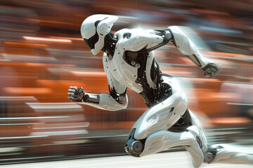 Running artificial intelligence robot - obrazy, fototapety, plakaty