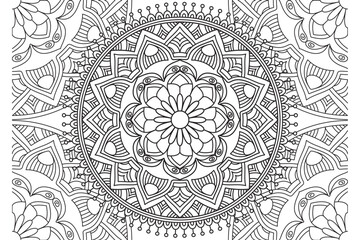 Mandala Coloring page for kids and adults Page for relaxation and meditation. Circular pattern. Decorative ornament ethnic oriental style. line art drawing coloring page. Vector 