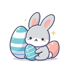 Little Rabbit With Easter Eggs Vector Illustration