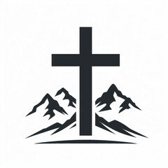 cross in the mountain logo simple vector 