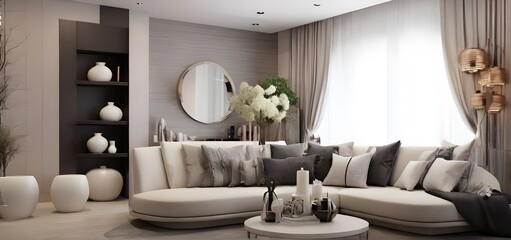 Minimalist modern living room interior background, Default modern living room decoration interior for light brown background.