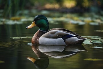 An elegant portrait of a graceful duck sitting quietly in a calm pond