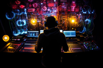 Sound engineer at work in a modern studio
