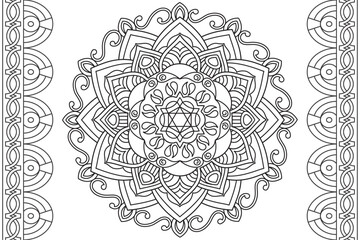 Mandala Coloring page for kids and adults Page for relaxation and meditation. Circular pattern. Decorative ornament ethnic oriental style. line art drawing coloring page. Vector 