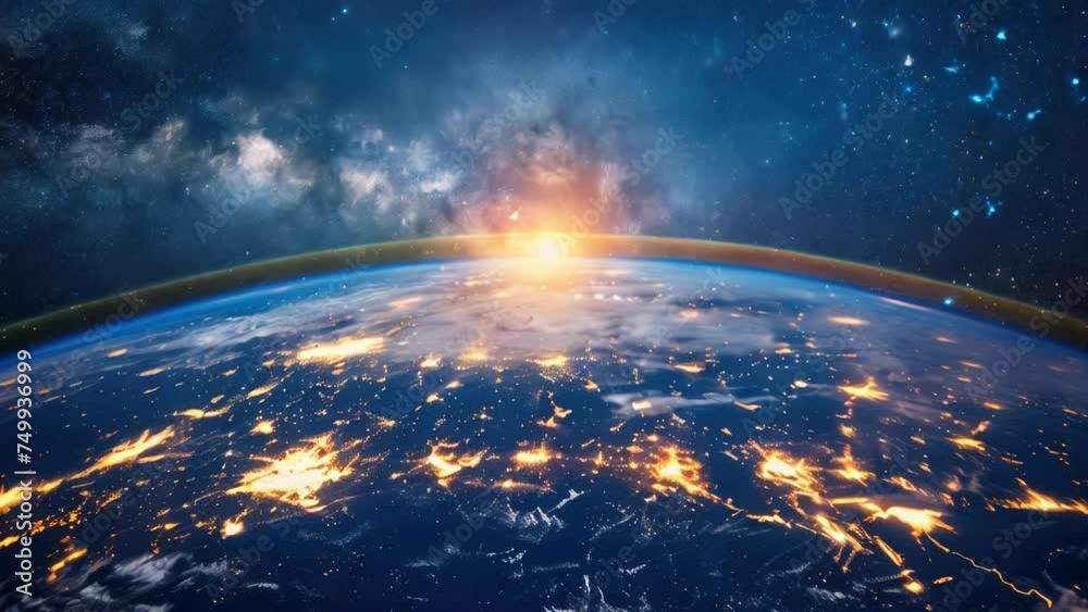 Poster a stunning view of the earth illuminated at night, perfect for science or technology projects.