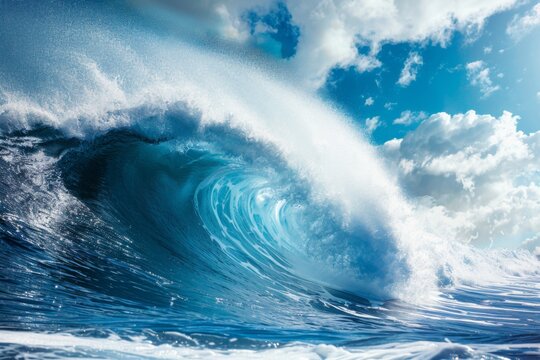 Majestic Ocean Wave Breaks Under Sunlit Sky: Capture the Power & Beauty of Nature for Travel Websites, Surf Competitions & Ocean Conservation Projects