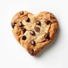 Heart shaped chocolate chip cookie isolated on a white background