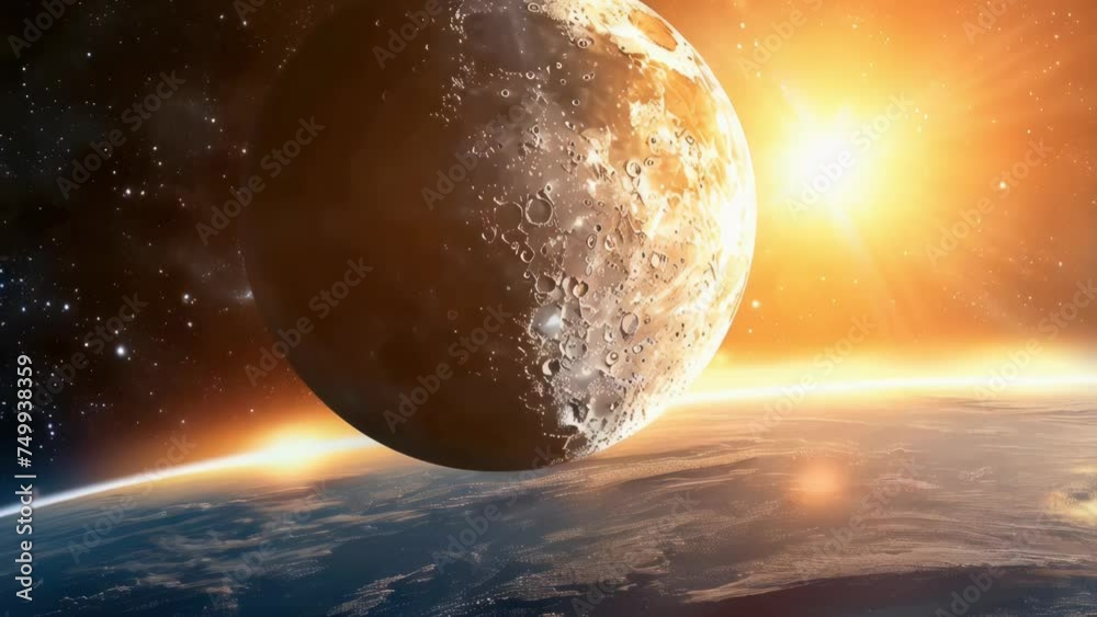 Poster a stunning view of the earth from space with the sun in the background. perfect for educational and 