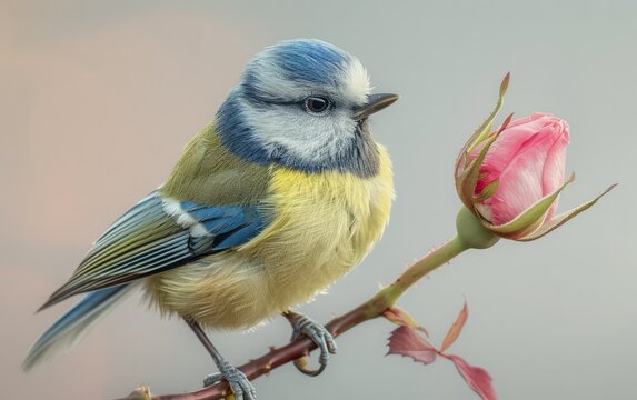 Blue Tit Enthralled by a Flowering Rose