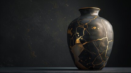 Kintsugi-style vase on a dark background