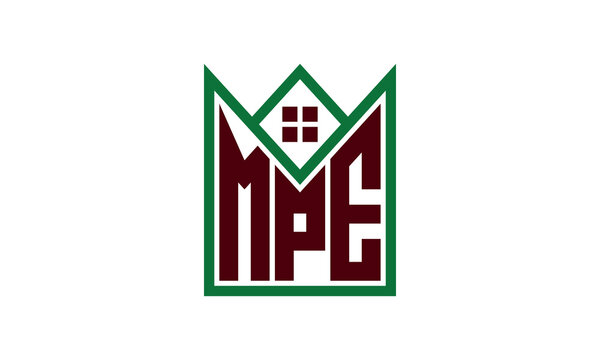 MPE initial letter real estate builders logo design vector. construction, housing, home marker, property, building, apartment, flat, compartment, business, corporate, house rent, rental, commercial