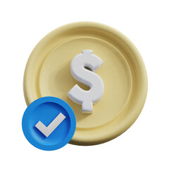 approved money with blue checkmark 3d render