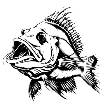 black and white fish with open mouth clip art preview