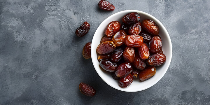 Dates on white and gray marble background dried dates fruit natural healthy for using during Ramadan   