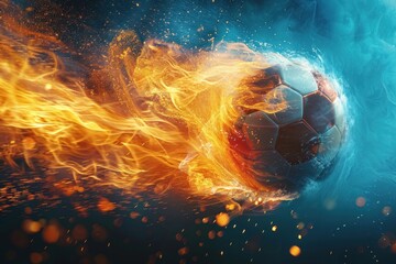 Soccer Ball Engulfed in Flames and Water Splash. A dynamic image of a soccer ball caught between a...