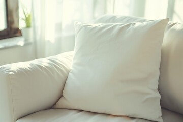 Blank white pillow, white pillow lies on the sofa