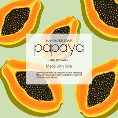 Handmade soap label with papaya image. 100% organic