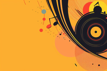 Obraz premium Bright abstract background with vinyl record and musical notes on orange